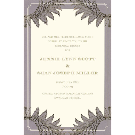 Lavender and Gold Fern Die-cut Frame Invitations